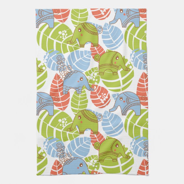 Colourful Jungle Elephants Kitchen Towel (Vertical)