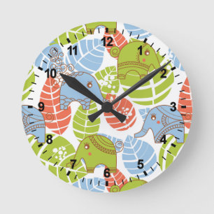 Colourful Jungle Elephants Round Clock