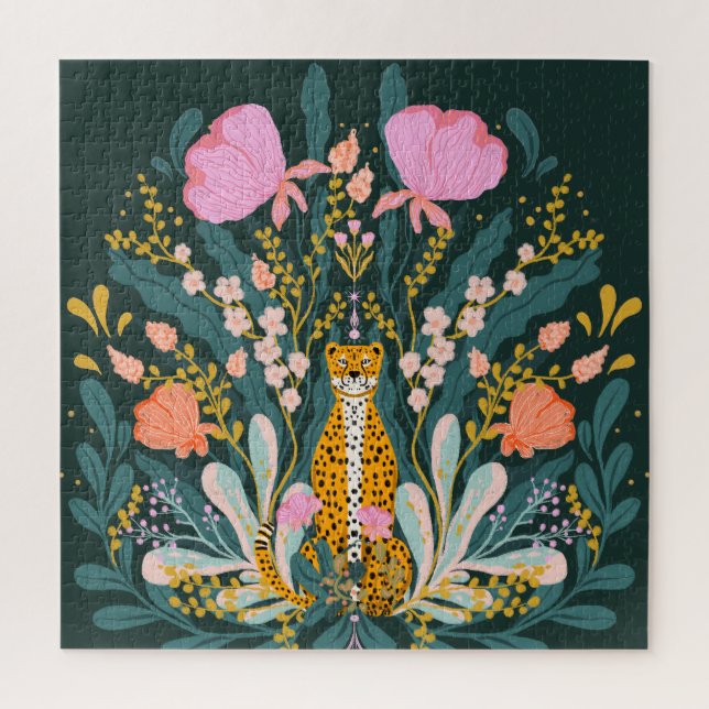 Colourful jungle garden with cheetah jigsaw puzzle (Vertical)