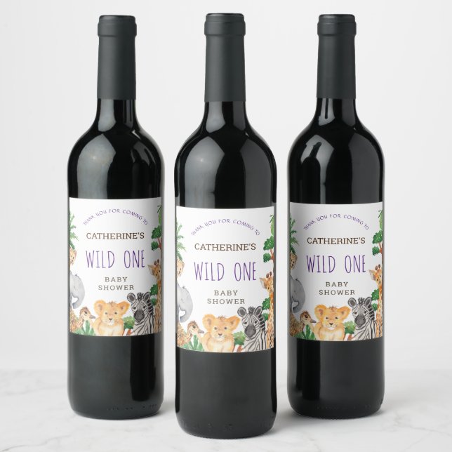 Colourful Jungle Safari Animal Baby Shower Wine Label (Bottles)