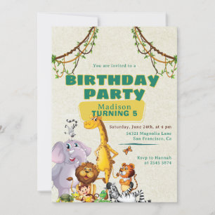 Colourful Jungle Themed Kids Birthday Invitation