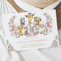 Colourful Jungle Wild Animals Wildflower Birthday