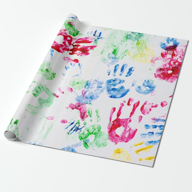 colourful juvenile hand prints wrapping paper (Unrolled)