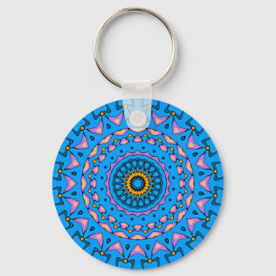 colourful kaleidoscope mandala in blue pink orange keychain