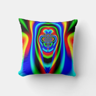 Colourful Kaleidoscope Psychedelic Fractal Throw Pillow