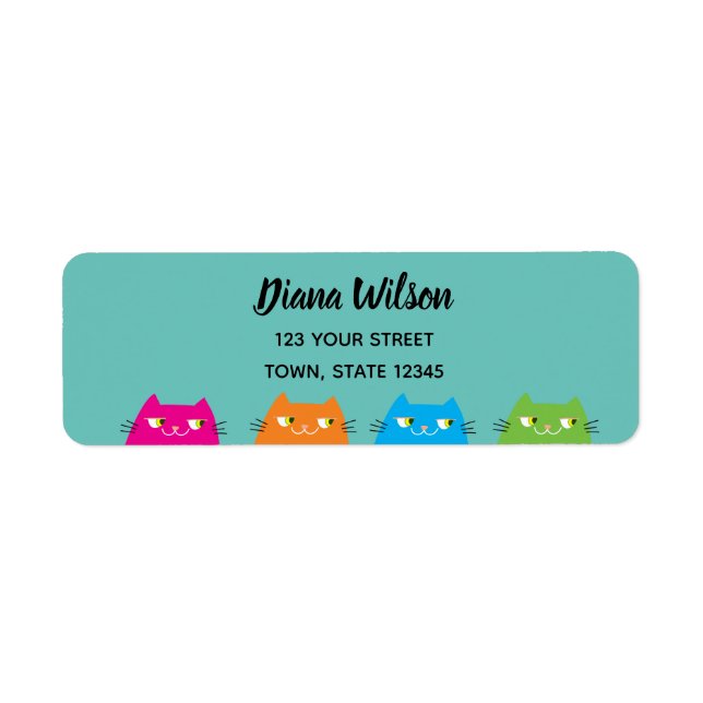 Colourful Kawaii Cats Return Address (Front)