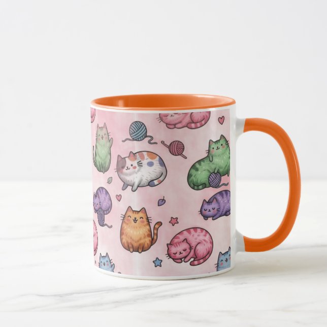Colourful Kawaii Chubby Cats Pattern Mug (Right)