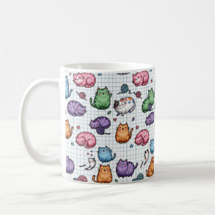 Colourful Kawaii Chubby Cats Pattern on Graph Pape Coffee Mug