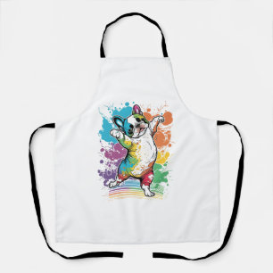 Colourful Kawaii Dancing Boston Terrier Apron