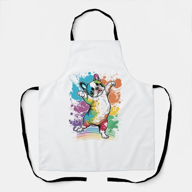 Colourful Kawaii Dancing Boston Terrier  Apron (Front)