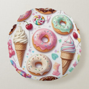 Colourful Kawaii Dessert Pattern  Round Pillow