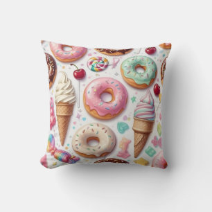 Colourful Kawaii Dessert Pattern  Throw Pillow