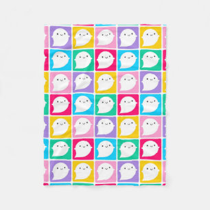 Colourful Kawaii Little Ghosts Fleece Blanket