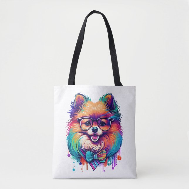 Colourful Kawaii Pomeranian Hipster   Tote Bag (Front)