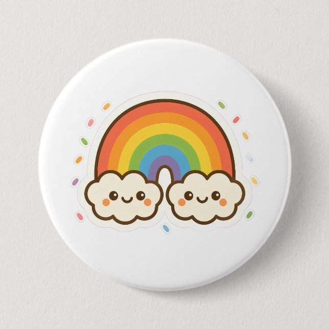 Colourful Kawaii Rainbow Pride 3 Inch Round Button (Front)