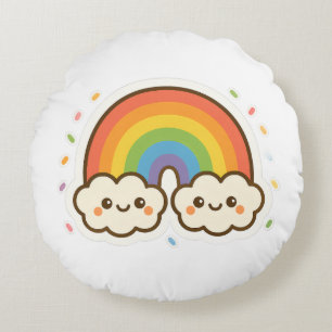 Colourful Kawaii Rainbow Pride Round Pillow