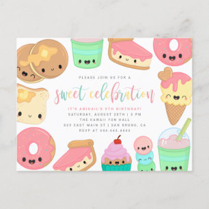 Colourful Kawaii Sweet Elements Kids' Birthday Invitation Postcard