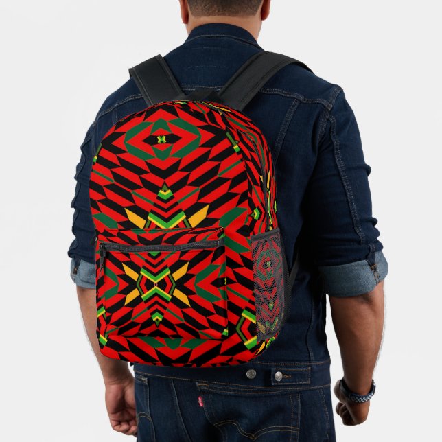 Colourful Kente Red Printed Backpack (Insitu (Model))