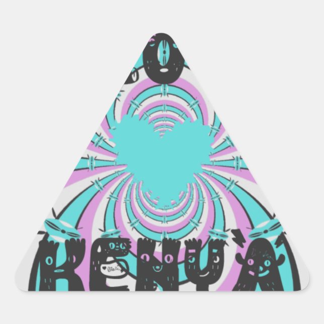 Colourful Kenya Love: Purple Cyan White Funny Triangle Sticker (Front)