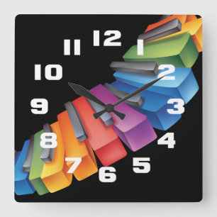 Colourful Keyboard Cool Music Square Wall Clock