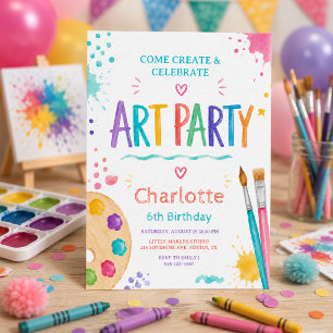 Colourful Kids Art Party  6th Birthday Painting  Invitation