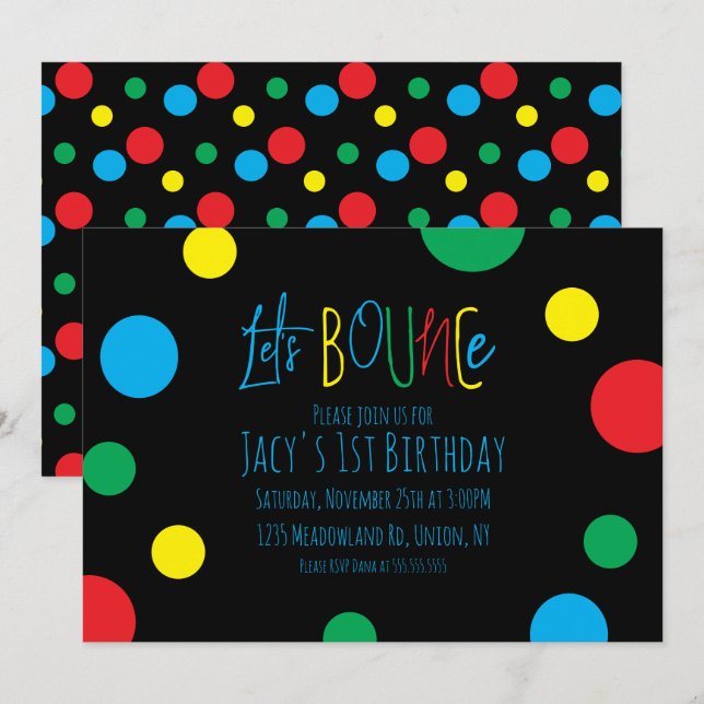 Colourful Kids Birthday Jump Bounce Balls Black (Front/Back)