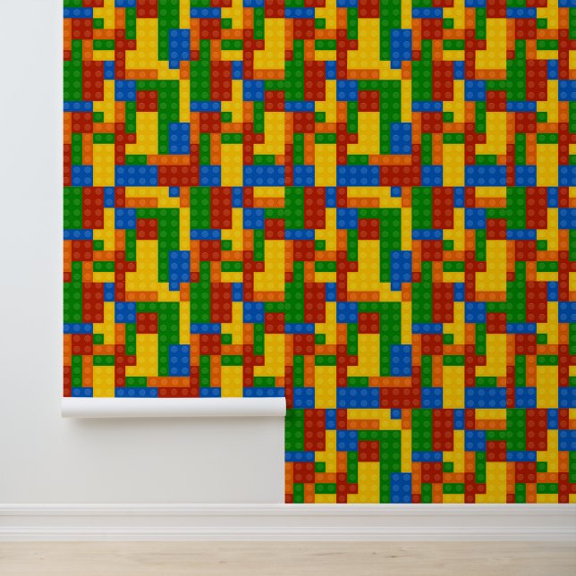 Colourful Kids Building Bricks Pattern Wallpaper (Application)