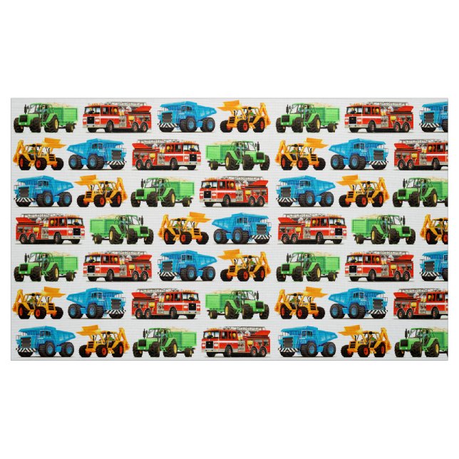 Colourful Kids Construction Truck Pattern Fabric (Fat Quarter)