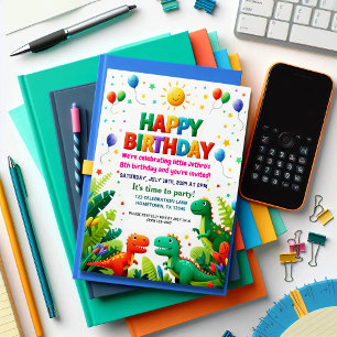 Colourful Kids Dinosaur Birthday Party Invitation