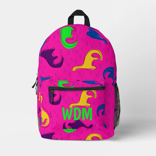 Colourful Kids Dinosaur Custom Monogram BackPack  (Front)