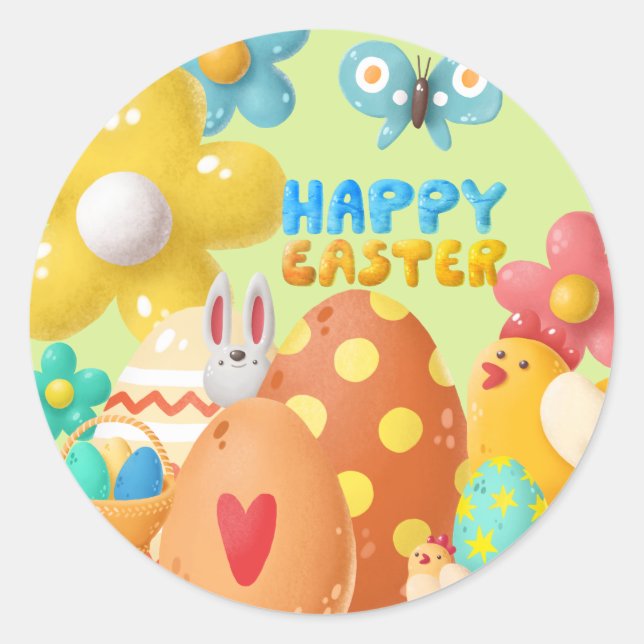 Colourful Kids Easter Party  Classic Round Sticker (Front)