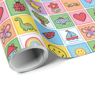 Colourful Kids Icons Patchwork Wrapping Paper