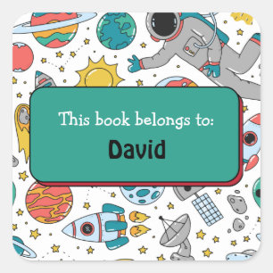 Colourful kids Outer Space Pattern Personalized Square Sticker
