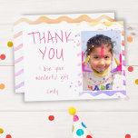 Colourful Kids Photo Girl Birthday Thank you Postcard<br><div class="desc">Personalized birthday thank you postcard for girls with photo and text I love your wonderful gift. Cute birthday thank you card for your friends and family. Upload your photo and personalize the postcard with your name and text. The postcard has colourful stars and waves on the front and the backside....</div>