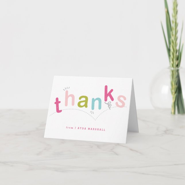 Colourful Kids Pink Rainbow Type Thank You Card (Front)