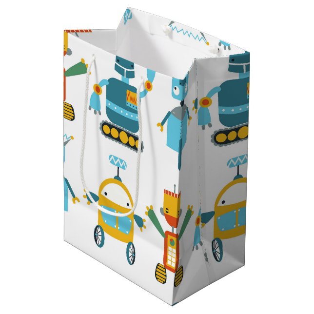Colourful Kids Robot Medium Gift Bag (Front Angled)