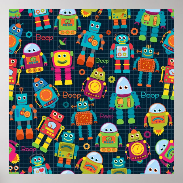 Colourful Kids Robot Poster (Front)