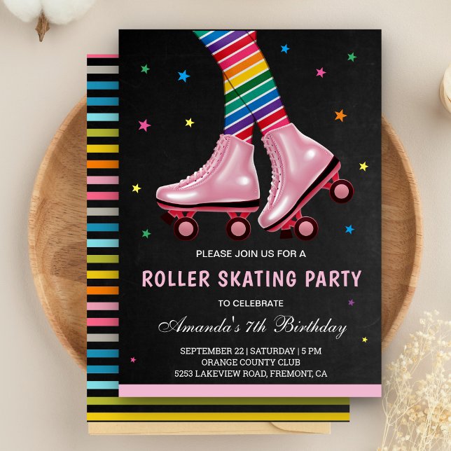 Colourful Kids Roller Skating Birthday Party Invitation (Creator Uploaded)