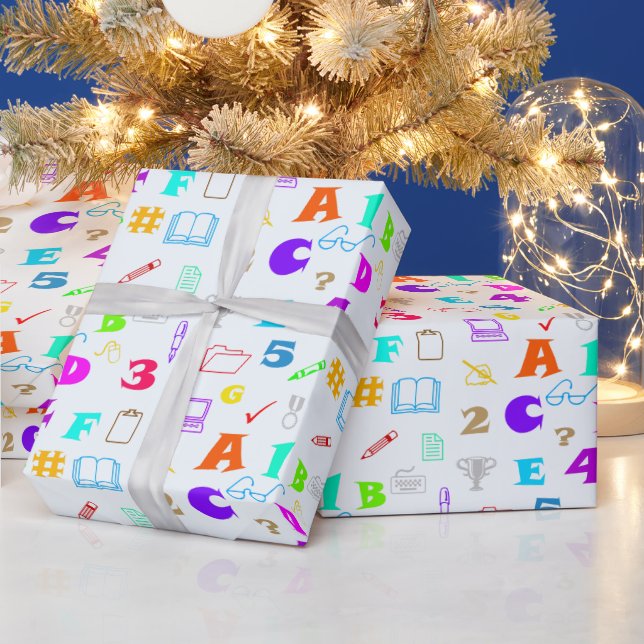 Colourful Kids School Supplies, Letter & Number Ar Wrapping Paper (Holidays)