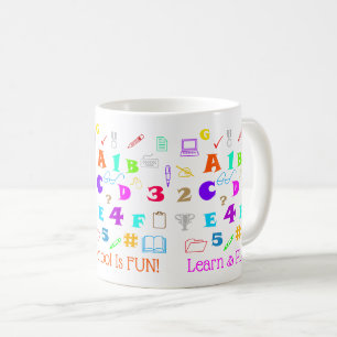 Colourful Kids School Supplies, Letters & Numbers Coffee Mug