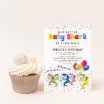 Colourful Kids Shark Birthday Party Invitation<br><div class="desc">Colourful childrens birthday party invitations featuring different coloured sharks,  balloons,  sprinkle confetti,  and a kids party celebration template that is easy to personalize.</div>