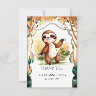 Colourful Kids Sloth Birthday Thank You Card