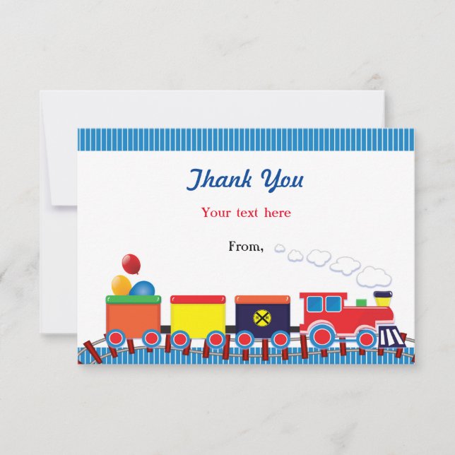 Colourful Kids Train Birthday Party Thank You (Front)