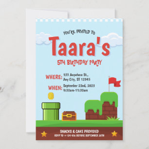 Colourful Kids Video Game Birthday Party Invitatio Invitation