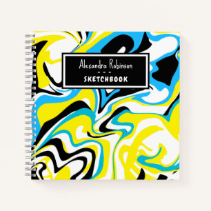 Colourful Kids Yellow Blue Black Marble Pattern Notebook