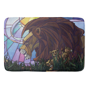 Colourful King Lion and Cubs Bath Mat