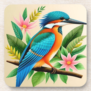 Colourful Kingfisher Bird Perched on Branch Coaster