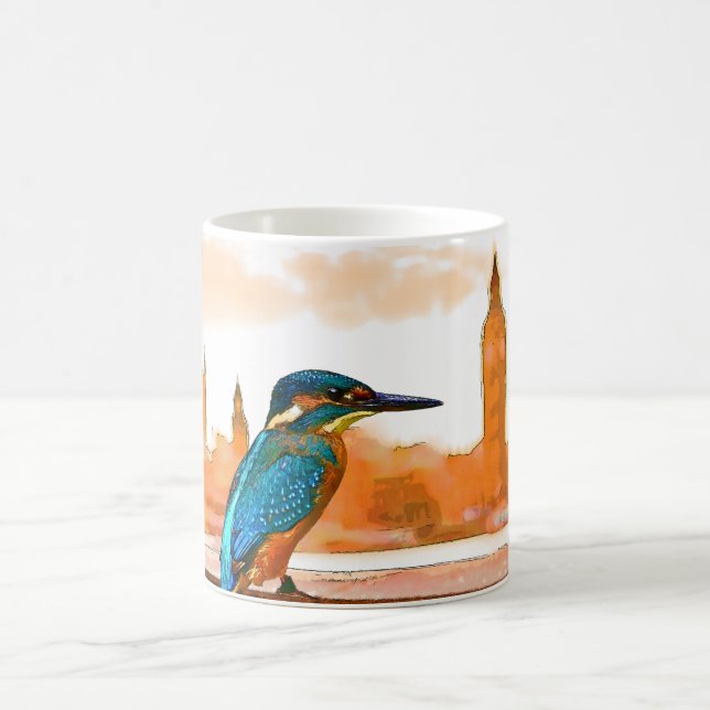 Colourful Kingfisher Bird With London Skyline Coffee Mug (Center)