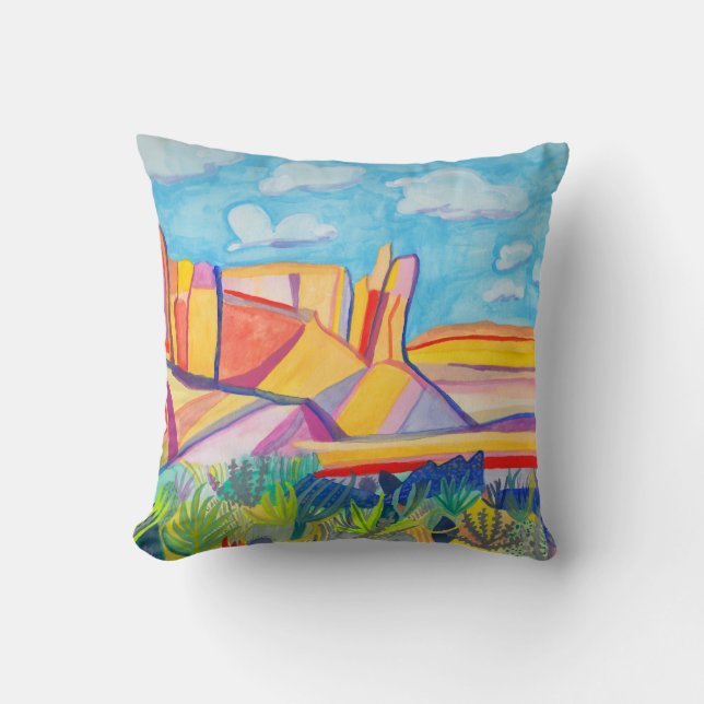 Colourful Kitchen Mesa Landscape Painting Throw Pillow (Front)