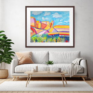 Colourful Kitchen Mesa Wacky Watercolor Landscape Poster